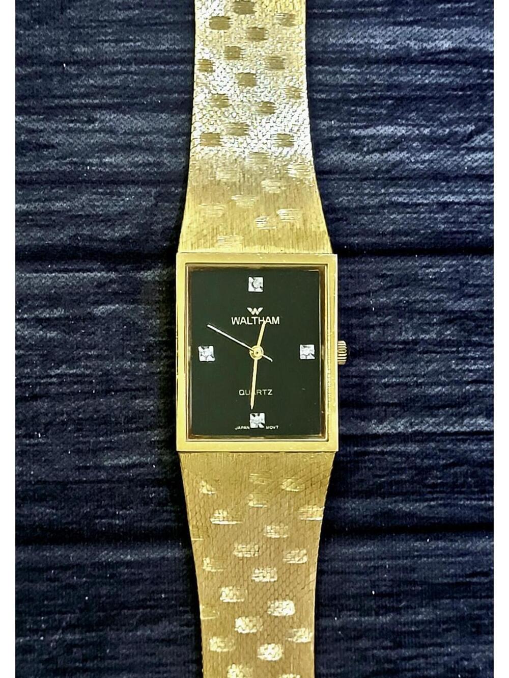 Rare Waltham Diamond‎ Dial Mens Milanese Tank Dress Watch